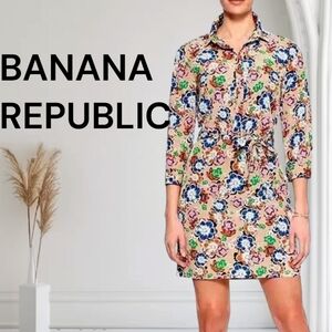 NWT Banana Republic Factory Womens Floral Shirtdress Multi COLOR NUDE TAN SIZE 0